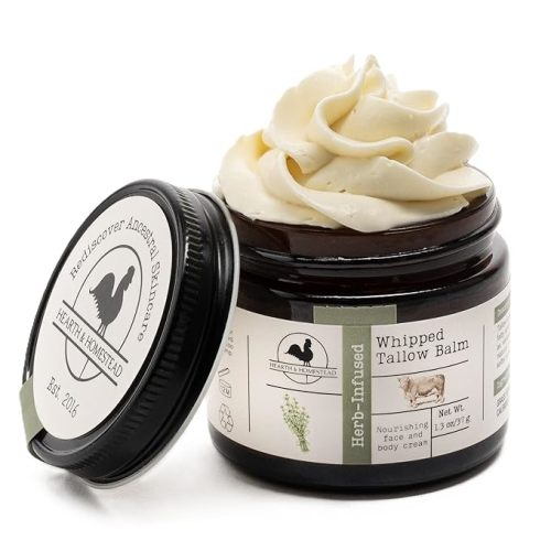 Hearth and Homestead: Handmade Whipped Tallow Balm (Vanilla Orange) - Organic Body Butter with Infused Olive Oil, for Eczema, Rosacea, Baby - 1.3 oz