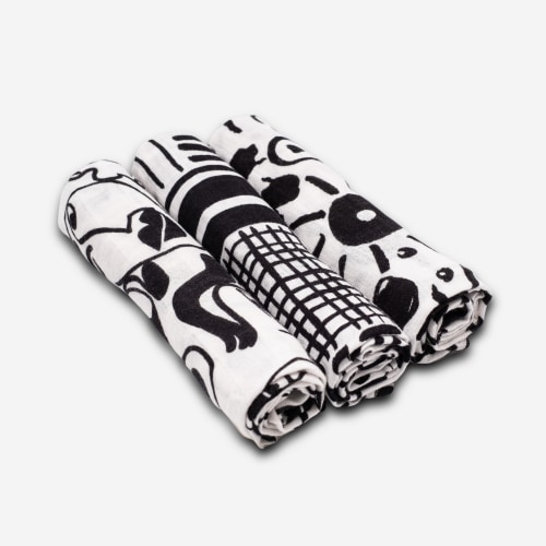 3-PACK DRAWING PRINT MUSLIN SQUARES - for newborn to 4 month old babies