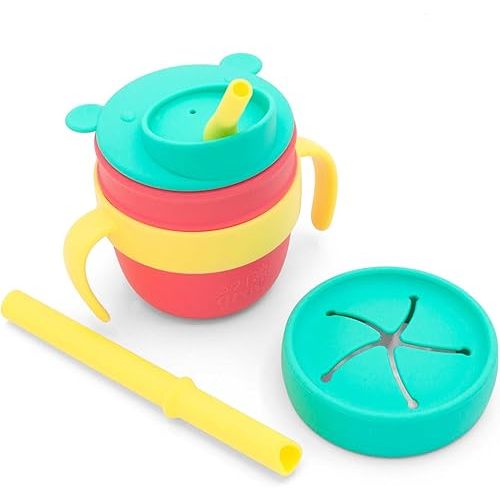 Easy Learn Drink and Snack Set – Silicone Learning Cup for Baby + Toddler – Dishwasher Safe (Watermelon)