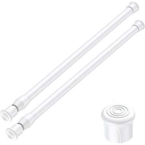 AIZESI 2PCS White Tension Rod 16.5 to 28 Inch, Adjustable Spring Curtain Rod No Drilling, Spring Tension Rods for Window DIY Projects Cupboard Wardrobe Small Curtain Rods Short Tension Rod