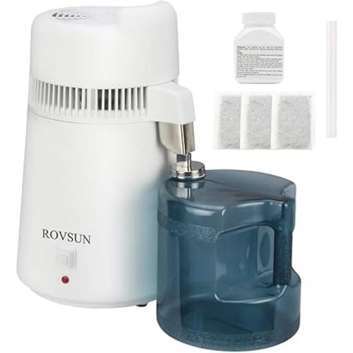 ROVSUN【Upgraded】 1.6 Gallon/6L Water Distiller with Flame-Retardant Material, BPA-Free Container & Stainless Steel Interior, Home Distilled Water Machine Maker Countertop Distilling Water Purifier