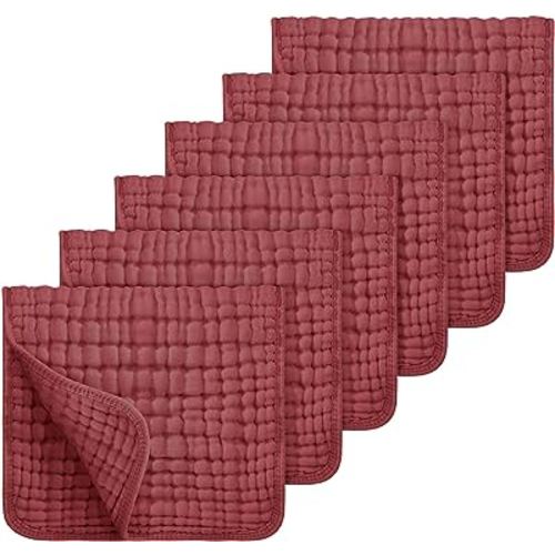 Looxii Muslin Burp Cloths 100% Cotton Muslin Cloths Large 20''x10'' Extra Soft and Absorbent 6 Pack Baby Burping Cloth for Boys and Girls (Wine Red)