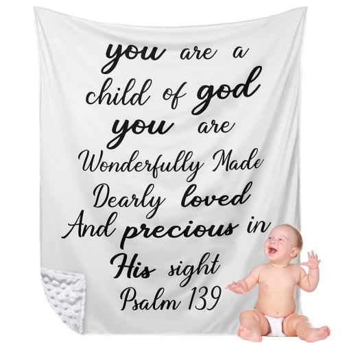 Rtteri Christian Gift for Baby Plush Baby Blanket with Dotted Backing First Communion Gift Baptism Blanket Scripture Swaddle Bible Verse for Newborn Boy Girl Christening Godchild Gift(Black and White)