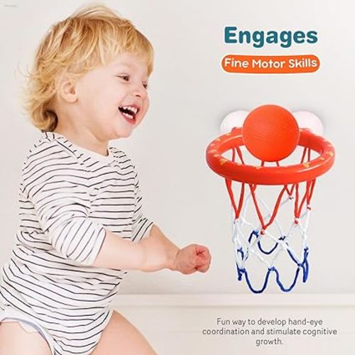 Bath Toys, Bathtub Basketball Hoop for Toddlers Kids, Boys and Girls with 4 Soft Balls Set & Strong Suction Cup, Bathtub Shooting Game & Fun Toddlers Bath Toys for Boys or Girls