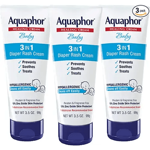 Aquaphor Baby Diaper Rash Cream, 3-in-1 Diaper Rash Relief, 3.5 Oz Tube, Pack of 3