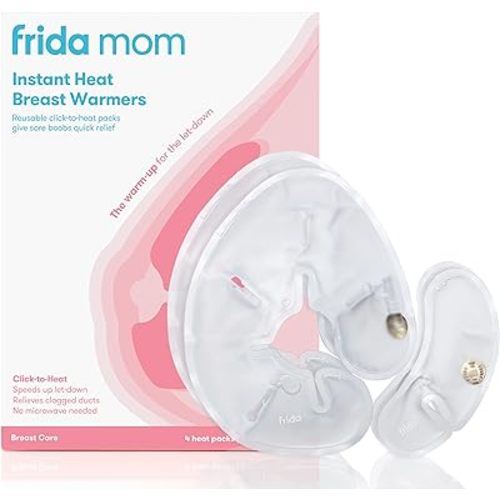 Frida Mom Instant Heating Pads for Breasts, Reusable Click-to-Heat Relief, Breastfeeding Essentials - 2 Small & 2 Large Heat Pads, 4pc set