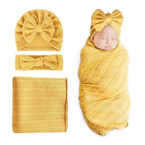 DRESHOW BQUBO Newborn Receiving Blanket Toddler Warm for Girls with Bow Hat and Bow Headband Shower Gift