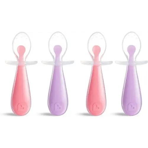 Munchkin® Silicone Scoop™ Trainer Spoons with Choke Guard for Baby Led Weaning, 4 Count, Pink/Purple
