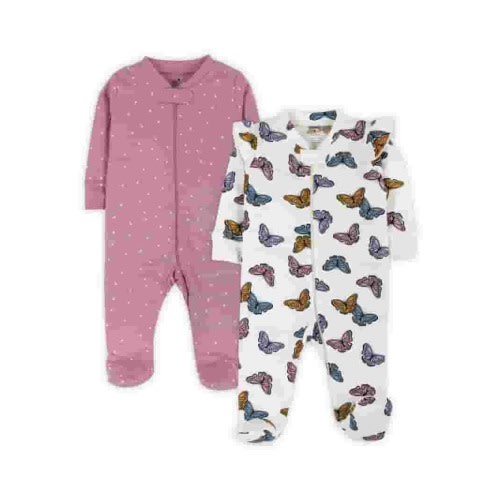 Little Star Organic Baby Girl Sleep 'N Play Footed Pajama, 2-Pack, Sizes Newborn-9 Months