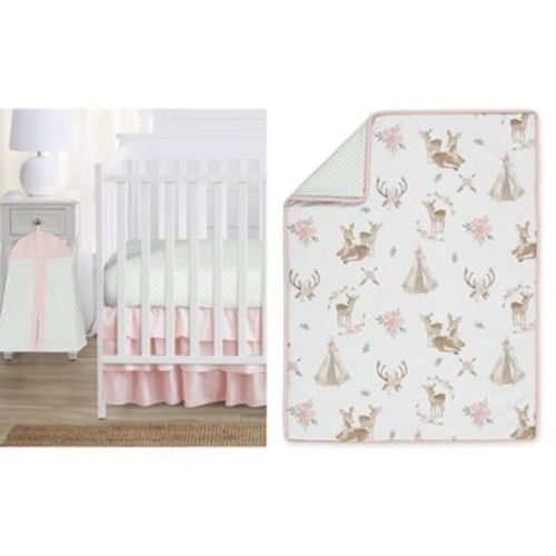 Sweet Jojo Designs Girl Baby Crib Bedding Set - Deer Floral Collection 4pc