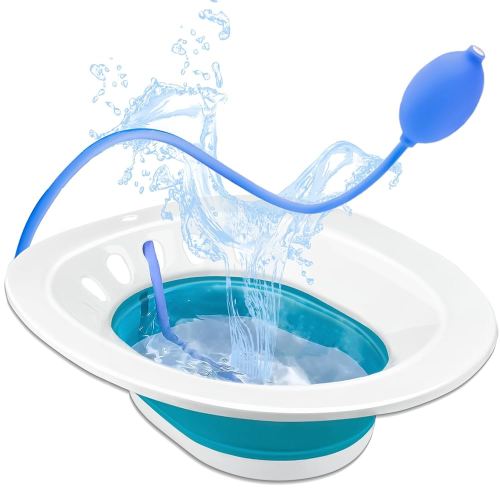 Sitz Bath for Hemorrhoids, Sitz Bath for Toilet Seat, Postpartum Care, Perineum Relief, Sits Bath Kit for Women - Collapsible, Wide Seat, Deeper Bowl - Use w/Sitz Bath Salt