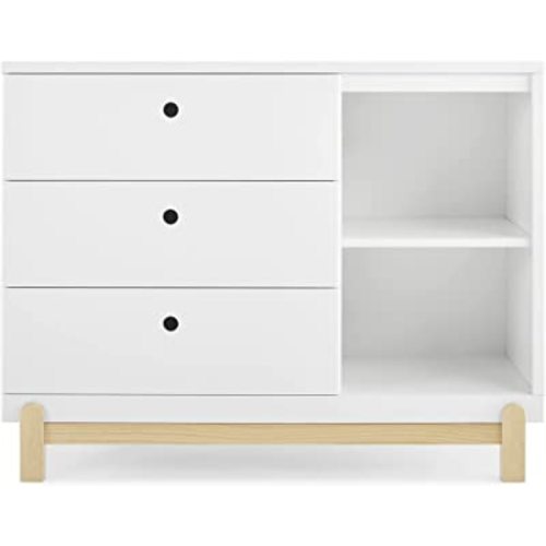 Delta Children Poppy 3 Drawer Dresser with Cubbies, Bianca White/Natural