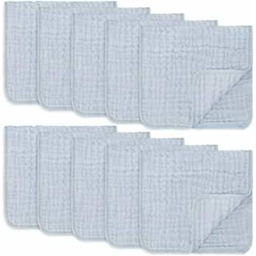 Comfy Cubs Muslin Burp Cloths Large 100% Cotton Hand Washcloths for Babies, Baby Essentials 6 Layers Extra Absorbent and Soft Boys & Girls Baby Rags for Newborn Registry (Slate 10-Pack, 20" X10")