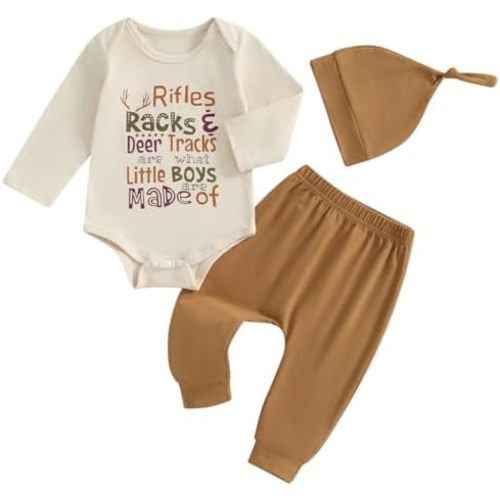 Pudcoco Mallard Duck Deer Hunting Baby Clothes Newborn Infant Boys Long Sleeve Bodysuit Pants Hat 3pcs Coming Home Outfit