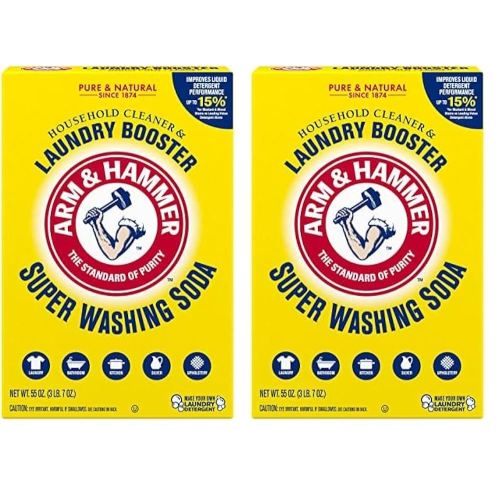 ARM & HAMMER Super Washing Soda Household Cleaner and Laundry Booster, Versatile Natural Home Cleaner, Powder Laundry Additive, 55 oz Box (Pack of 2)