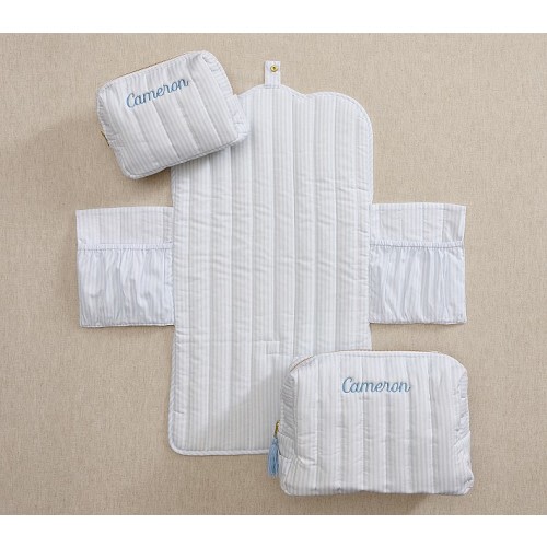 Oxford Stripe Quilted Changing Tote Travel Set