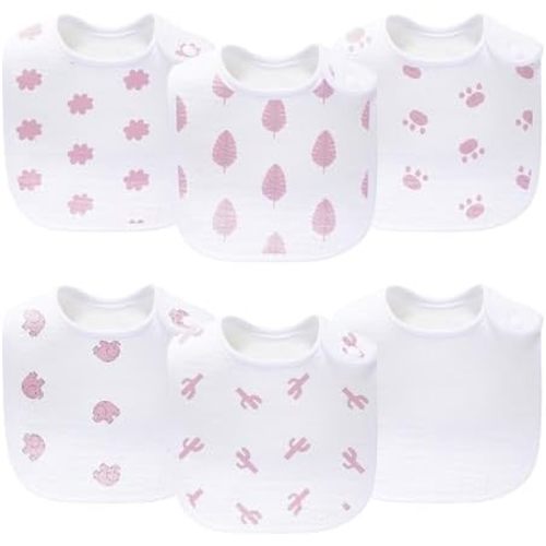 Baby 6-Pack Unisex Muslin Bibs, Absorbent, Soft, and Cute for Baby Boys and Girls, 100% Cotton