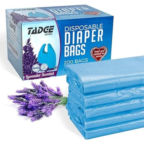 Baby Disposable Diaper Bags Scented with Lavender - Odor Absorber Biodegradable Plastic Diaper Sacks for Trash Bag Essential Items - Bags for Dirty Diapers - Refill 200 Count (Blue)