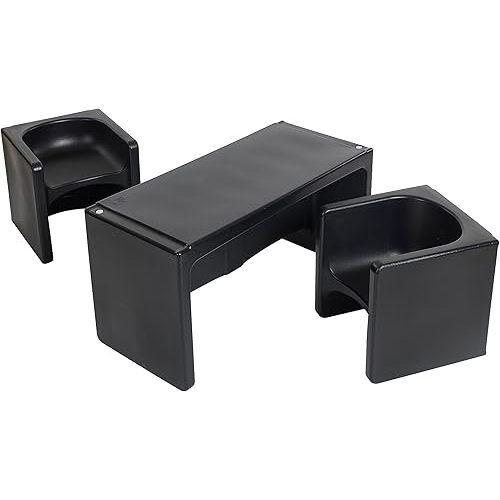 ECR4Kids Tri-Me Table and Cube Chair Set, Multipurpose Furniture, Black, 3-Piece