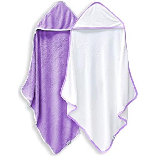 2 Pack Premium Bamboo Baby Bath Towel - Ultra Soft Hooded Towels for Babies,Toddler,Infant - Newborn Essential -Perfect Baby Registry Gifts for Boy Girl (White and Violet, 30 x 30 Inch)