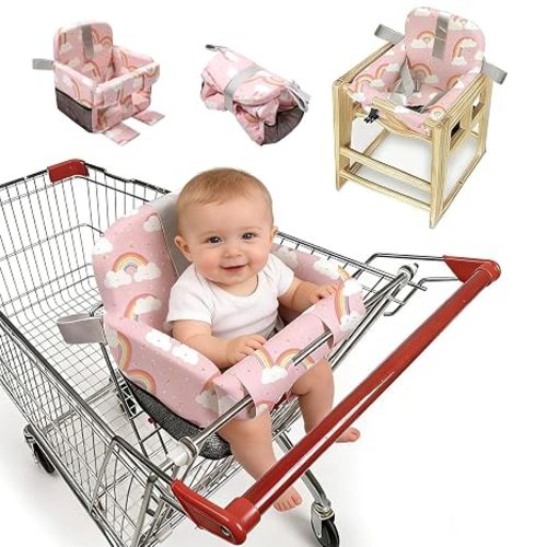 Shopping Cart Cover for Baby Boy & Girl,High Chair Cover for Restaurant Seat,Soft Padded Machine Washable Infant Toddler Buggy Seat Cover,Swing Insert for Infant & Toddler - Pink Rainbow