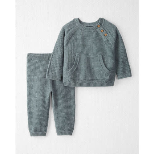 Baby Organic Cotton Sweater Knit Pullover Set in Aqua Slate