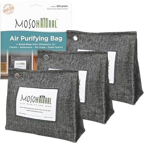 Moso Natural Air Purifying Bag 300g (10.58oz) Premium Bamboo Charcoal Odor Absorber for Home & Pet | Closet Odor Eliminator & Small Room Deodorizer | Charcoal Bags Last 2 Years | Unscented (3 Pack)