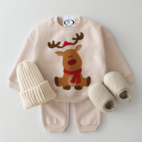 Baby 2-Piece Cute Christmas Elk Beige Set