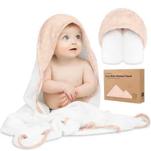 KeaBabies Hooded Baby Towel for Newborn - Viscose Derived from Bamboo Large Baby Bath Towels with Hood for Boys, Girls, Toddler, Extra Absorbent & Soft Newborn Bath Essentials (Crystal)
