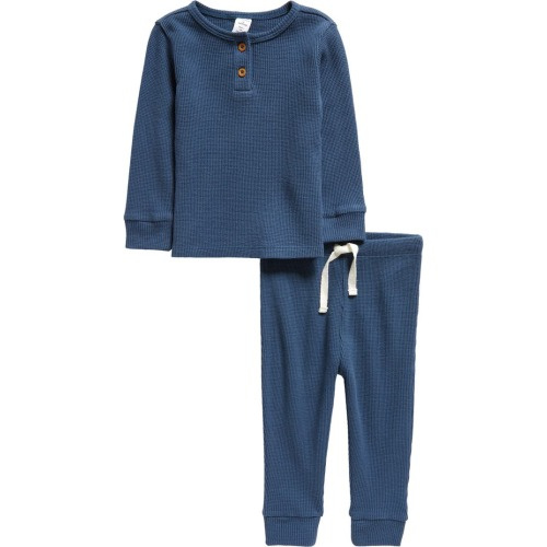 Baby Waffle Knit Cotton Henley & Joggers Set, 12M, Navy Denim