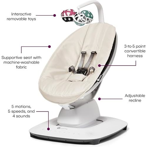 4moms MamaRoo Multi-Motion Baby Swing, Bluetooth Enabled with 5 Unique Motions, Birch