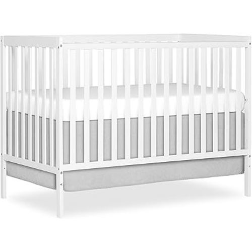 Dream On Me Synergy 5-In-1 Convertible Crib In White, made of New Zealand Pine wood, JPMA & Greenguard Gold Certified, features 3 mattress height settings
