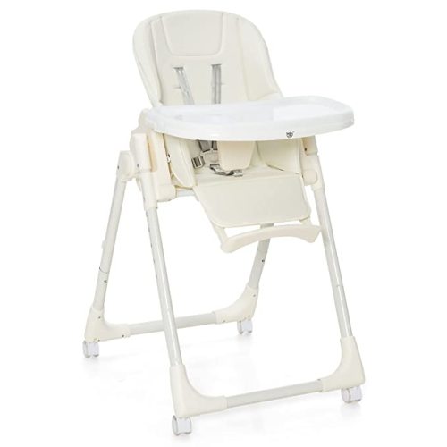 BABY JOY High Chair for Babies & Toddlers, Foldable Highchair with Adjustable Backrest, Footrest and Height, Removable Tray, Detachable Seat Cushion, 4 Lockable Wheels (Beige) - iron frame