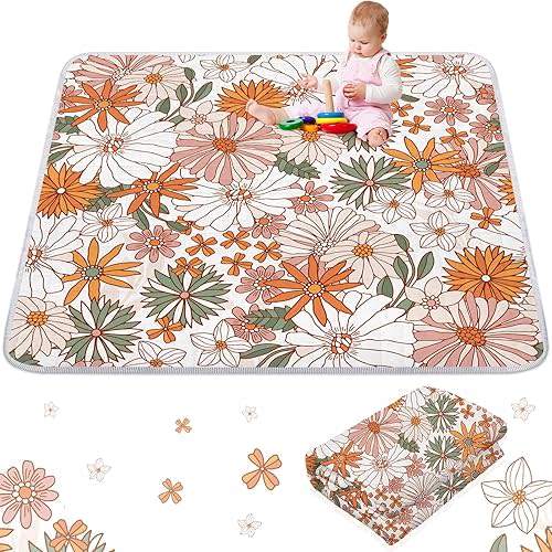 Wesiti Floral Portable Baby Play Mat 50 x 50 Washable Foldable Crawling Mat Non Slip Cushioned Kids Playmats Pad for Floor Playpen Toddler Infants Tummy Time Activity