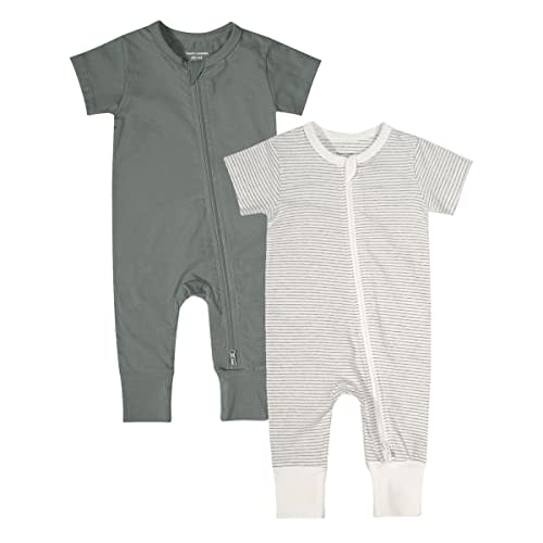 Teach Leanbh Baby Boys Girls 2-Pack Romper Jumpsuits Cotton 2 Way Zipper Short Sleeve Footless Sleep and Play 3-24 Months