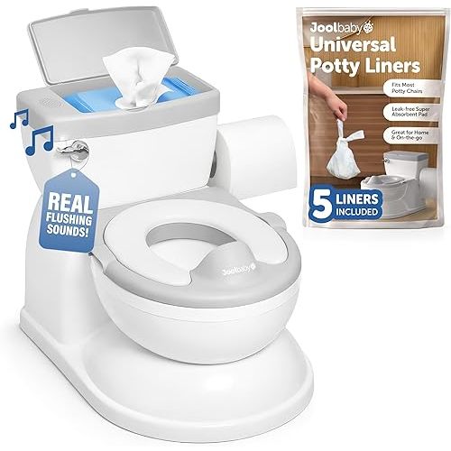 Jool Baby Real Feel 2-in-1 Potty with Wipes Storage, Flushing Sounds & Disposable Liners - Realistic Toilet - Easy to Clean & Assemble (Gray)
