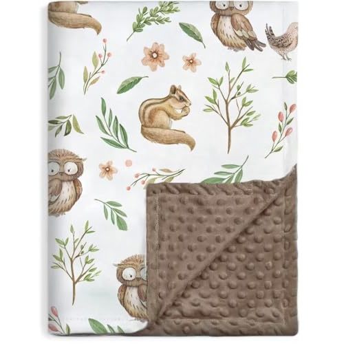BORITAR Baby Blanket for Boys Girls Super Soft Double Layer Minky with Dotted Backing, Lovely Owl Woodland Animal Design Blanket for Toddler Newborn 30 x 40 Inch(75x100cm)