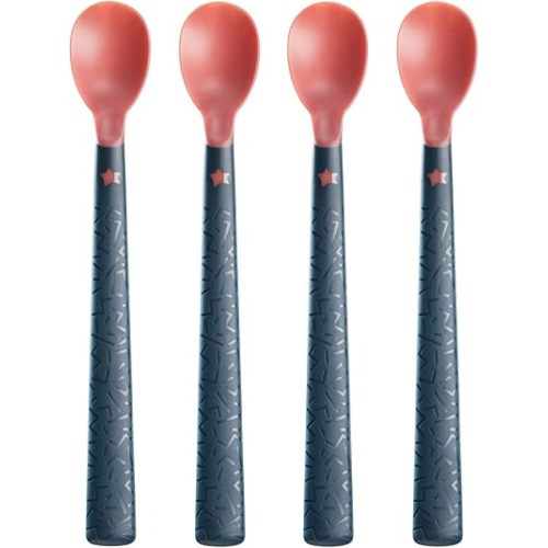 Tommee Tippee Heat Sense Weaning Spoon with Colour Changing Temperature Sensitive Tips, Long Anti-Slip Handles with Raised Spoon Design, 4m+, Pack of 4