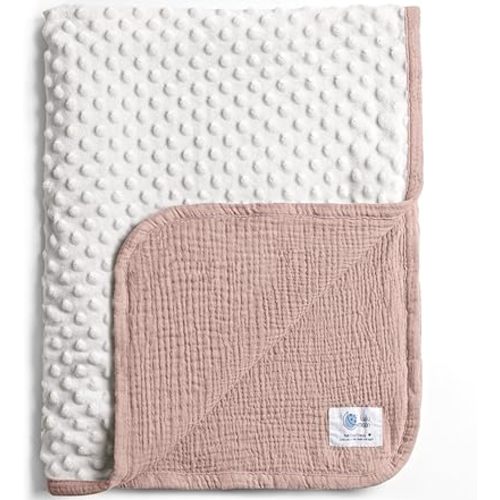lulumoon Baby Blanket for Newborn Receiving: Minky Dot & Muslin Lightweight - Thermal Blanket Gift for Baby Shower & Hospital Welcoming 30"x40"(Sand)