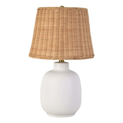 allen + roth 20-in White Led; 3-way Table Lamp with Rattan Shade