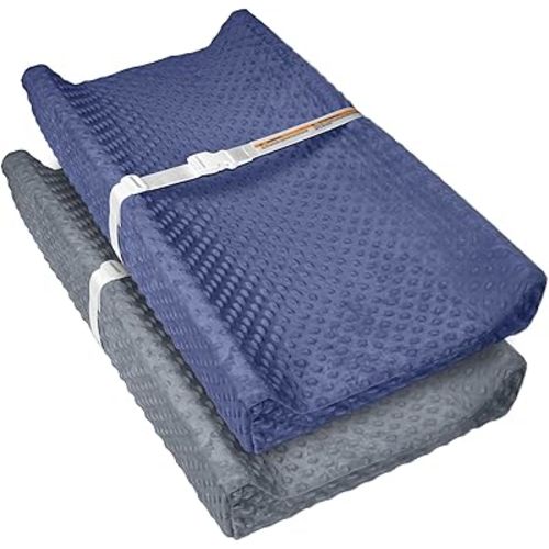 2 Pack Baby Changing Pad Covers, Super Soft Plush Dot Diaper Changing Table Covers Fit 32x16 Inch Changing Table Pad for Baby Boys & Girls