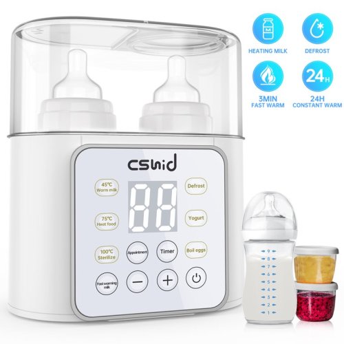 Baby Bottle Warmer, 9-in-1 Fast Milk Warmer Babies Food Heater & Defrost, Double Bottle Warmer with BPA-Free, LCD Display, Timer & 24H Temperature Control for Breastmilk & Formula