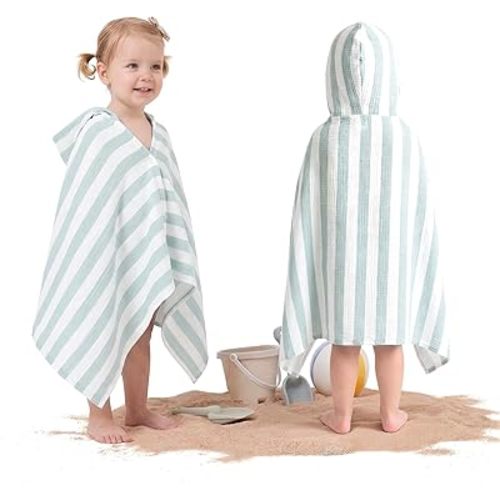 Mindsoft Muslin Hooded Beach Towel for Kids 1-3 Years 30" x 50" Toddler Beach Towel Poncho Soft Fast Drying Absorbent Blankets for Baby Shower Pool Bath Travel Swimming Essentials(Green)