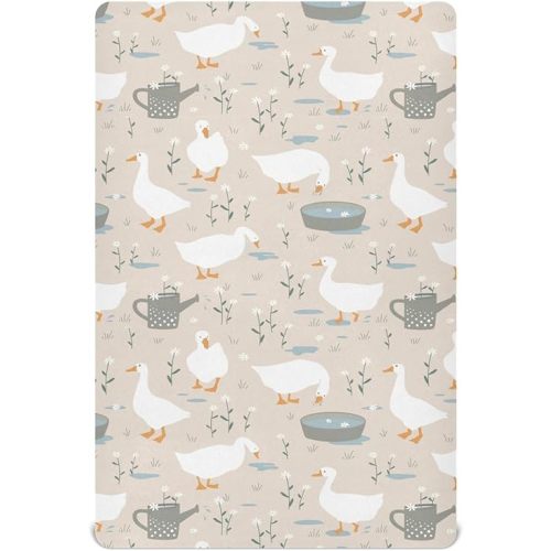 Baby Crib Sheet Cute Goose Flowers Crib Mattress for Boys and Girls Playard Sheet Soft Breathable Fitted Baby Mattress Cover 52x28in
