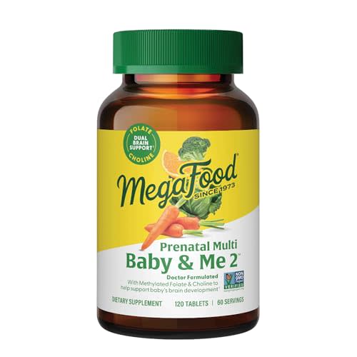 MegaFood Baby & Me 2 Prenatal Multi Vitamins - Prenatal Vitamins for Women with Choline, Methyl Folate & Iron, Vegetarian, Gluten-Free, Pre Natal Multivitamin for Women - 120 Tablets, 60 Servings