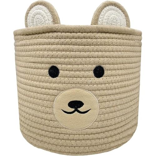 Bear Basket for Nursery, Baby Shower Basket, Baby Baskets for Storage, Kids Toy Basket and Laundry Basket, Storage Basket for Children Plant Basket Gift Indoor Corner 10" D x 8" H (Khaki)