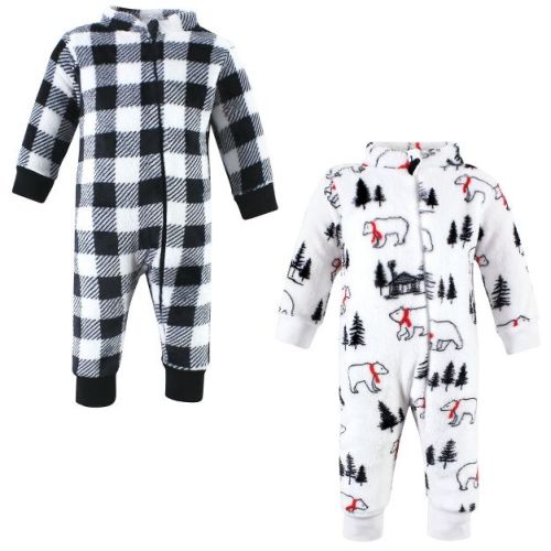 Hudson Baby Unisex Plush Jumpsuits, Winter Bear, 0-3 Months