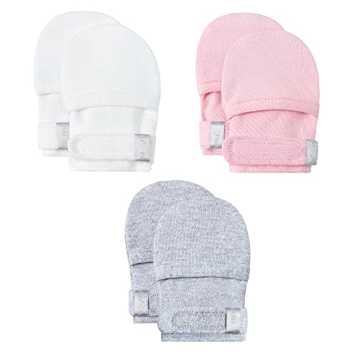 HAPIU Baby No Scratch Mittens Stay On, 100% Cotton Breathable, Adjustable Infant Gloves for Boys Girls, Newborn - 12 M