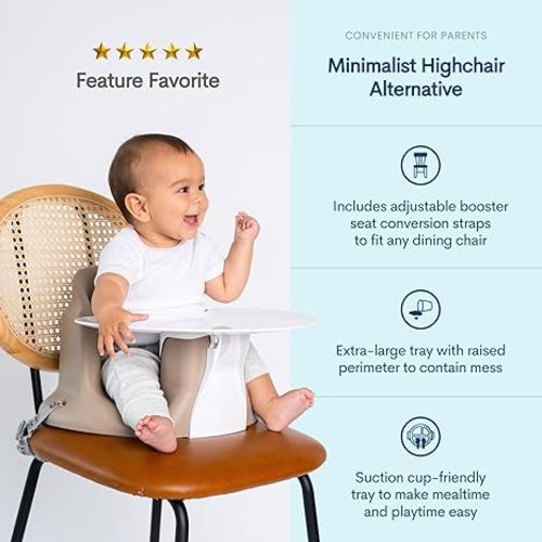 Upseat Baby Floor Seat Booster Chair for Sitting Up with Removable Tray for Meals and Playtime, Developed with Physical Therapists for Safe and Healthy Hip Development and Posture (Taupe)