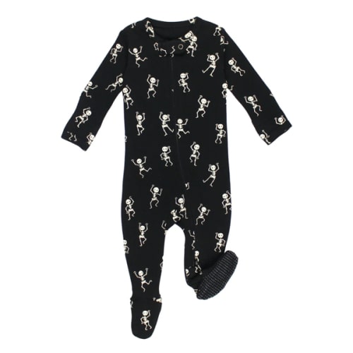 Organic 2-Way Zipper Footie in Dancing Skeletons